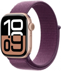 Apple Watch Series 10 GPS + Cellular 42mm Rose Gold Aluminium Case with Plum Sport Loop (MWXC3SA/A)